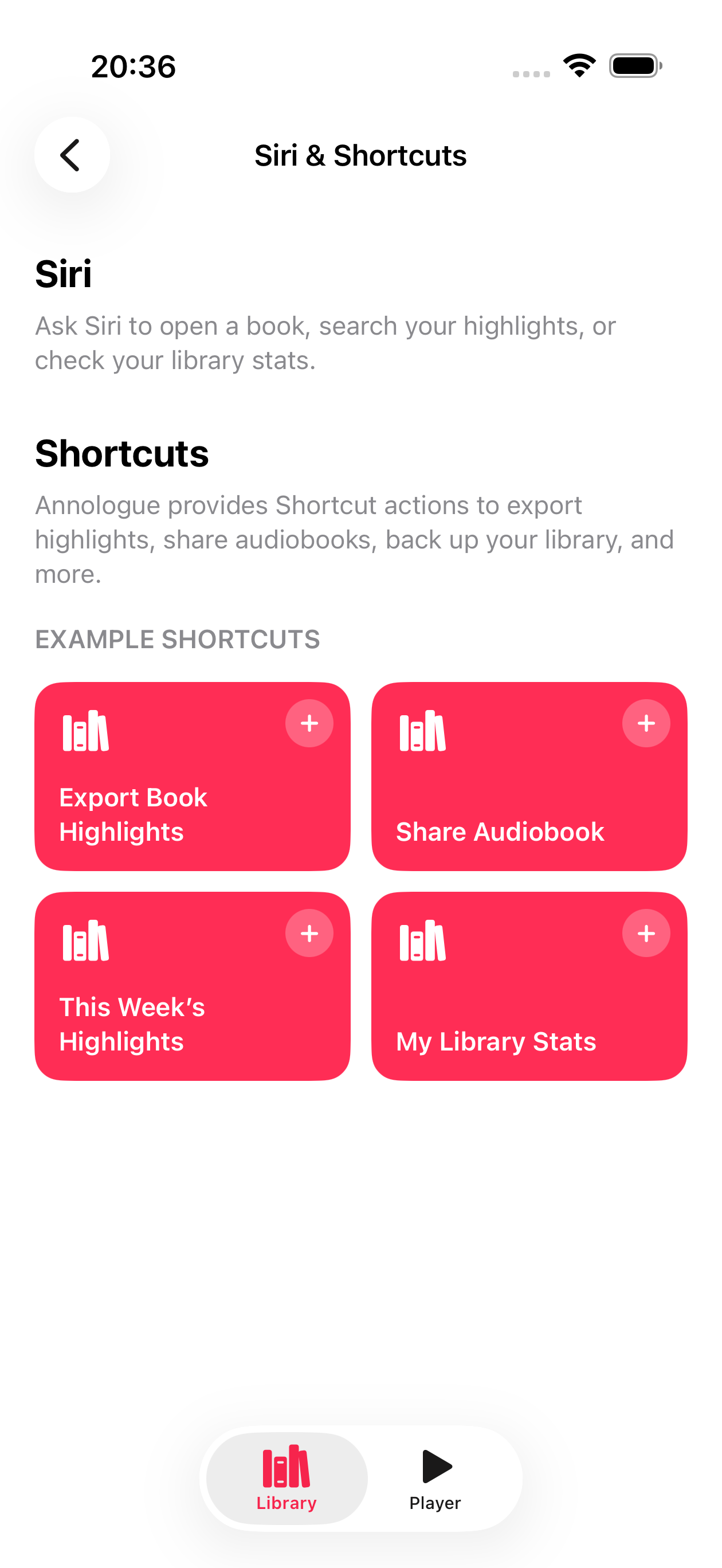 Annologue Siri and Shortcuts settings