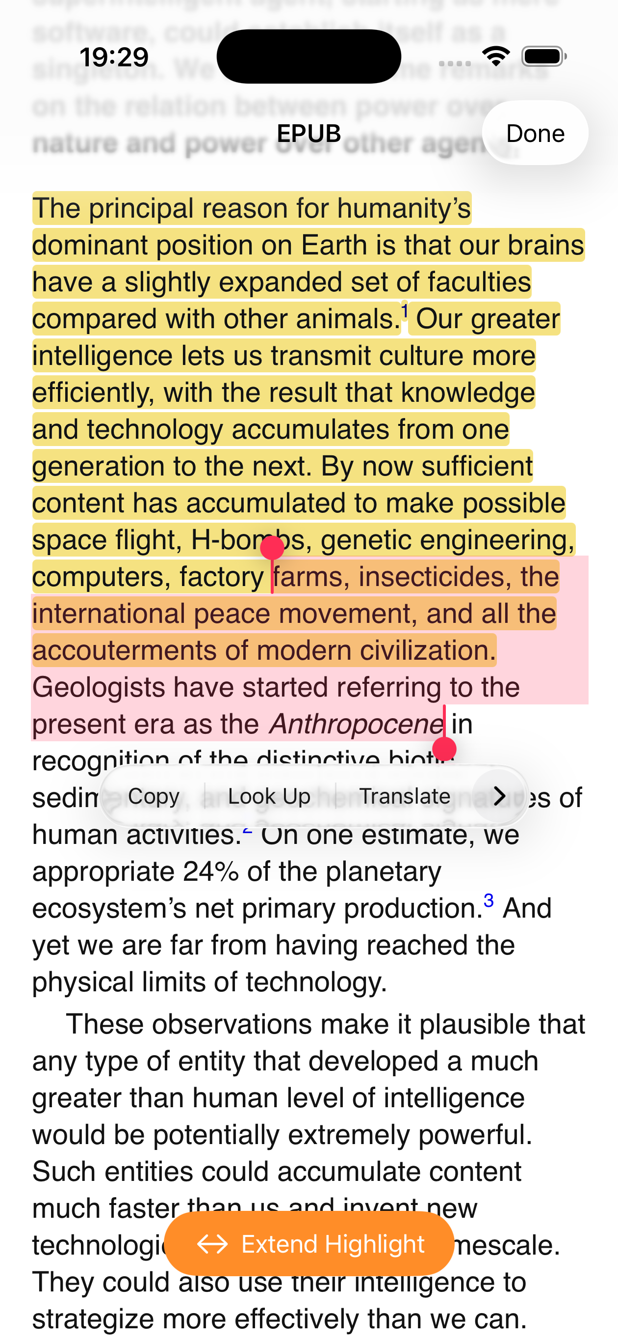 Annologue EPUB view showing highlight extension