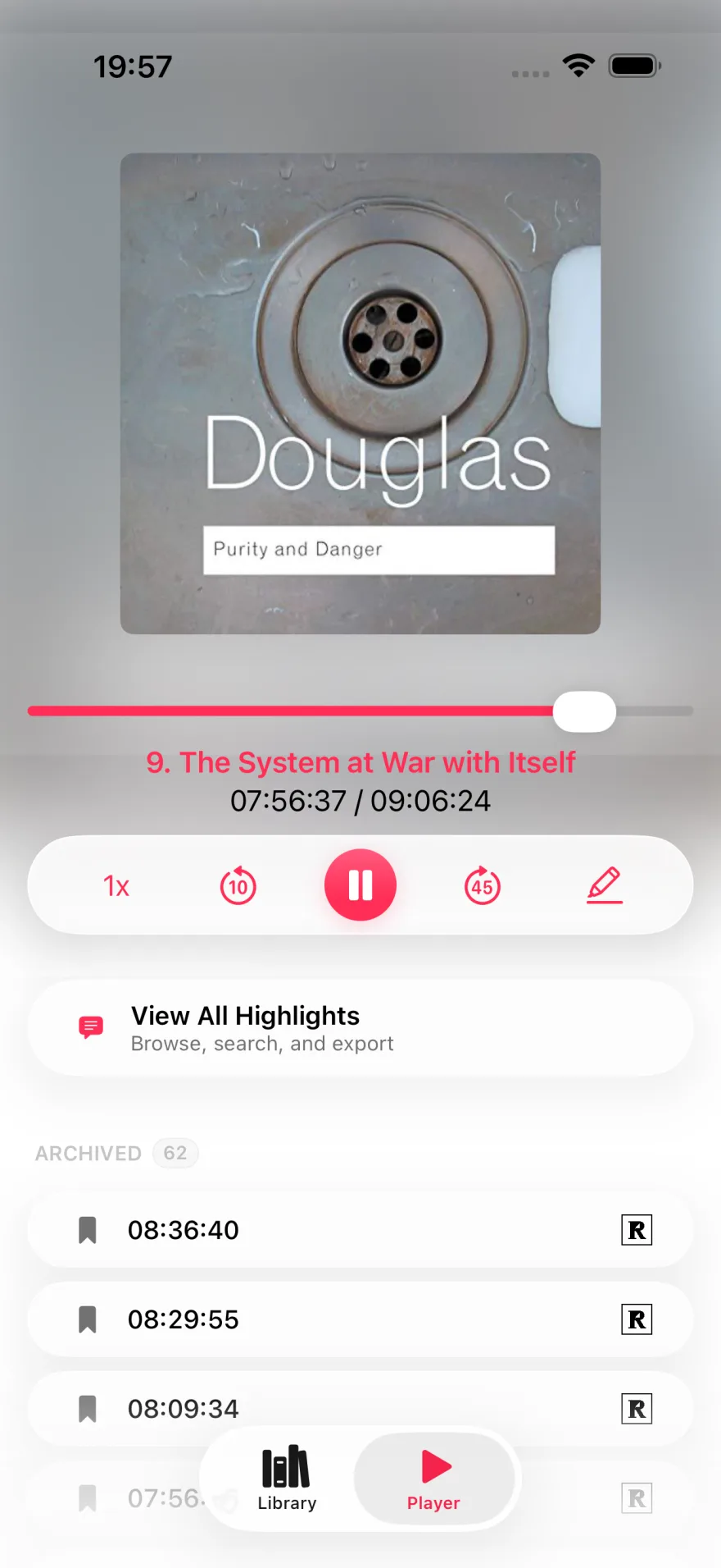 Excerpt player screen with highlights visible