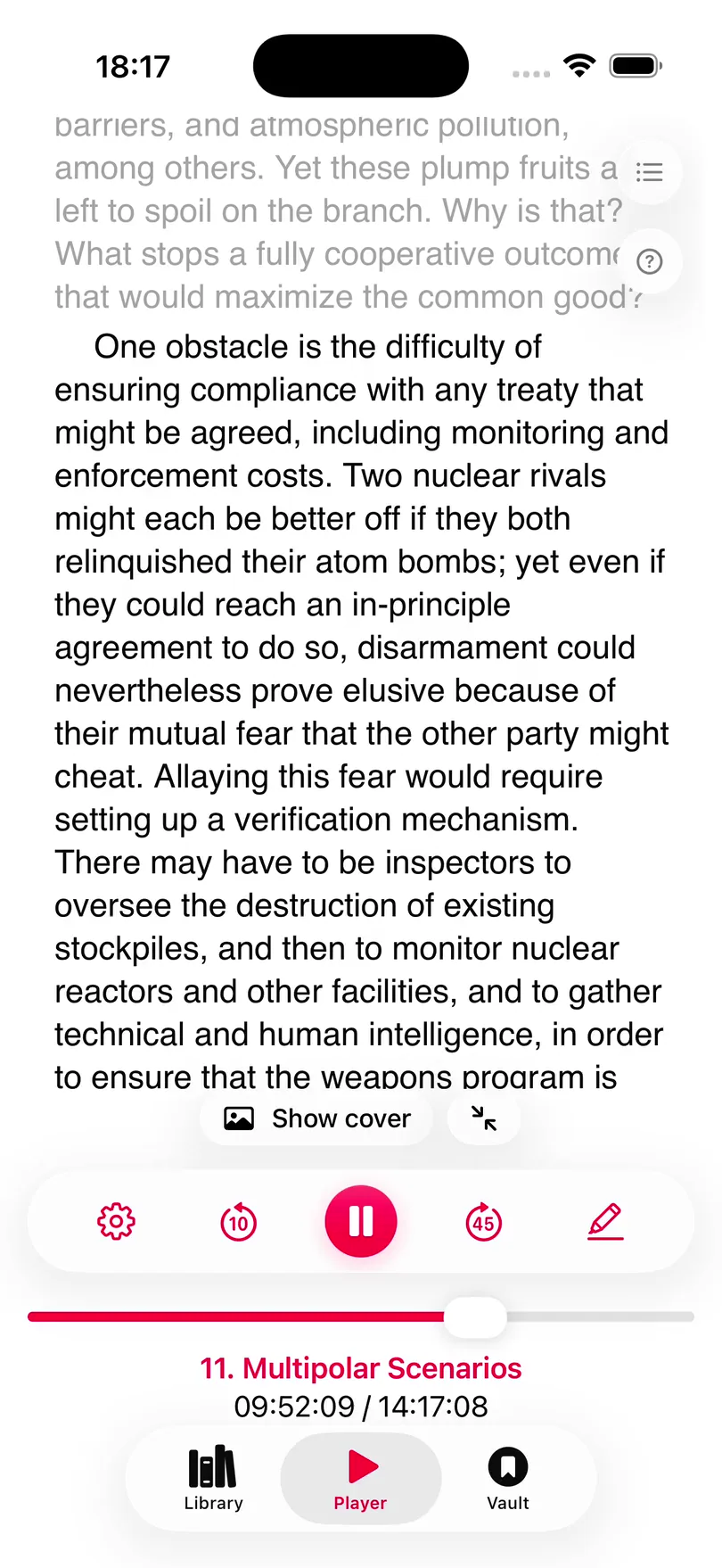 The full Read Along page scrolling as the narration moves to the next paragraph, which becomes the one at full strength.